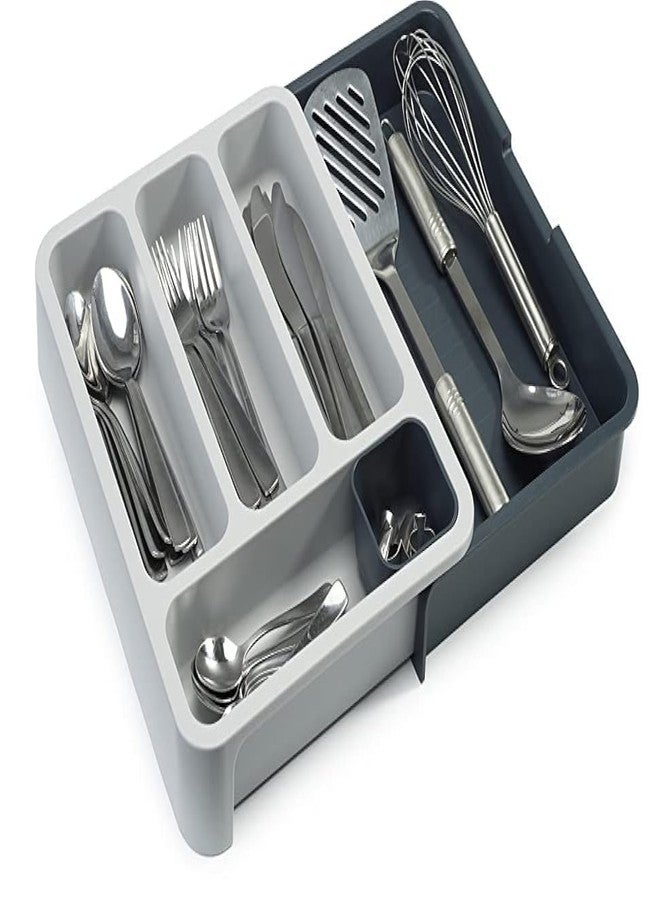 Styxon Kitchen Drawer Organizer - Expandable Silverware Organizer/Utensil Holder and Cutlery Tray with Drawer Dividers for Flatware and Kitchen Utensils | Gray & White | Plastic - Image 1